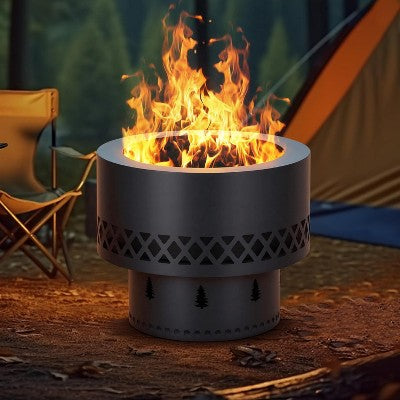 TackView Outdoor Smokeless 19" Wood Burning Fire Pit, Firepit Table with Removable Ash Pan & Dust Bag, for Patio, Camping, Bonfire, Backyard, Black