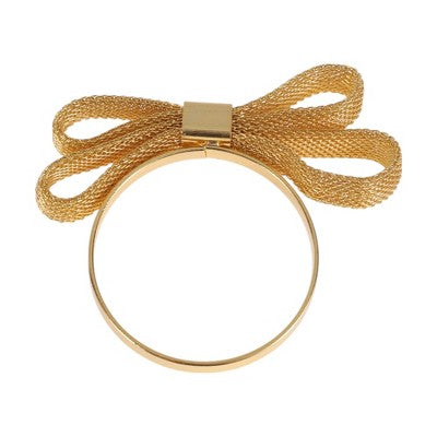 Unique Bargains Napkin Rings Mesh Bow Iron Gold Tone 1 Pc