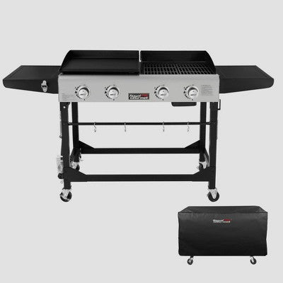Royal Gourmet 4-Burner 48000 BTU Iron Portable Flat Top Gas Combination Grill GD401CTG Black