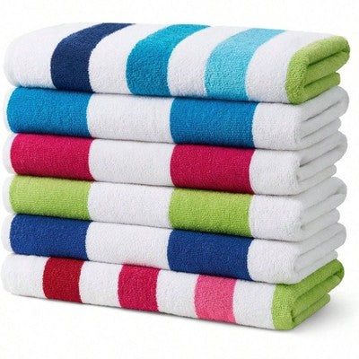 Stripe Beach Towel - Large Cotton Terry - 30x 60 - 6 Pack