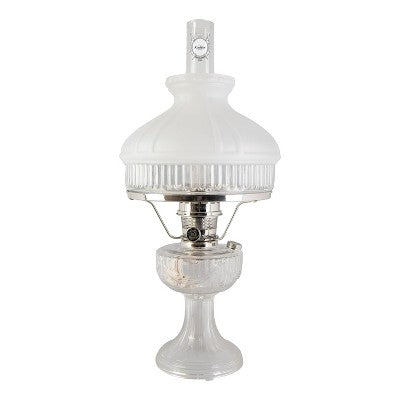 Aladdin Lincoln Drape Oil Lamp, Clear Glass Indoor Fuel Lamp with White Glass Shade, Nickel Trim