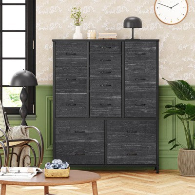 coucheta 15-Drawer Dresser, Fabric Storage Dressers for Bedroom, Hallway, Nursery, Closets, Steel Frame, Wood Top, Easy Pull Handle