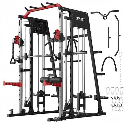 Home Gym, Power Cage 2200LBS All-in-One - Smith Bar, Dual Pulley System, LAT Pull-Down, Cable Station Strength Training Equipment