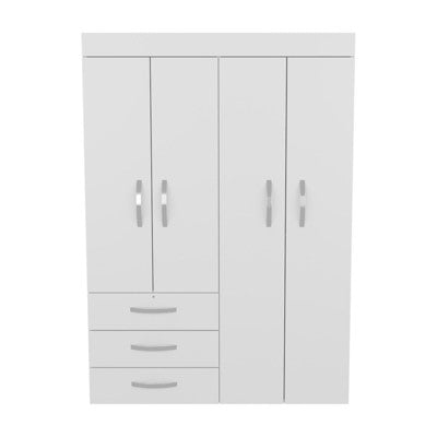 SEVOBAL Armoires Adjustable Armoire Double Door Cabinet with Three Drawers and Two Shelves for Bedroom Storage, White, 18.5"*46.9"*68"