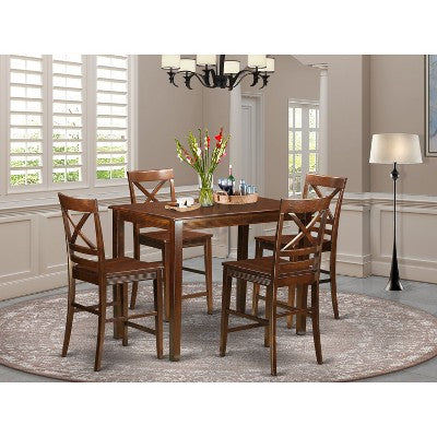 HomeStock Belmont Dining Counter Height Set- High Table And Dining Chairs, Mahogany