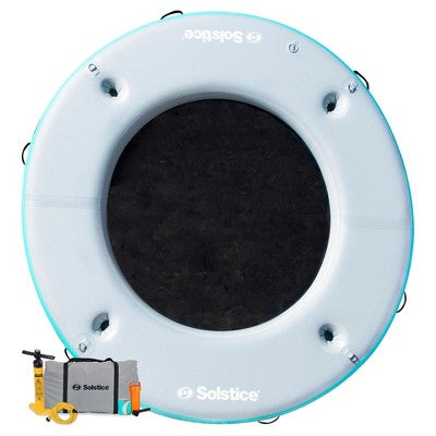 Solstice Original Inflatable Mesh Dock Floating Platform 8 x 8 Foot Round Water Mat Outdoor Lounger for Lakes, Boats, Pools, and Oceans