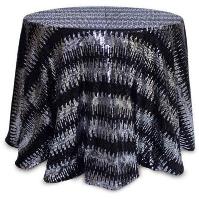 Melrose 96" Black and Silver Colored Round Sequined Christmas Tablecloth