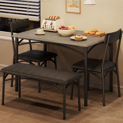 Dining Table Set for 4 with Upholstered Bench and Chairs, Rectangular Kitchen Table, Space-Saving Design, 43.4 Compact Size