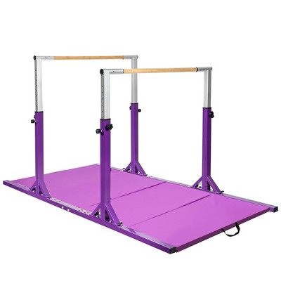 Costway Horizontal Train Bar W/ 4'x8'x2'' Gymnastics Mat Folding Panel Fitness Exercise Blue\Pink\Purple