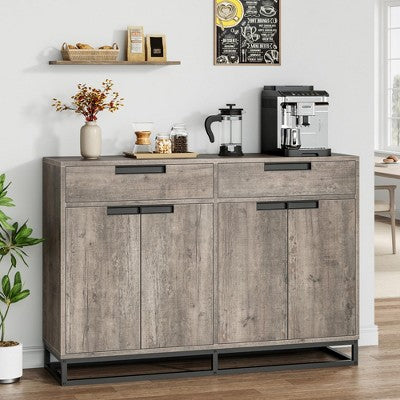 55" Modern Farmhouse Sideboard Buffet Cabinet with 2 Drawers & 4 Doors, Kitchen Coffee Bar Storage Cabinet