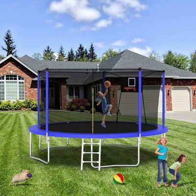 YUHAO Kids Sports Fitness Trampolines with Enclosure Net,Recreational Trampolines Outdoor Toys,14FT Blue