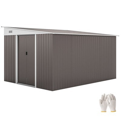 Outsunny 11' x 9' Steel Garden Storage Shed Outdoor Metal Lean To Tool House with Double Sliding Lockable Doors & 2 Air Vents