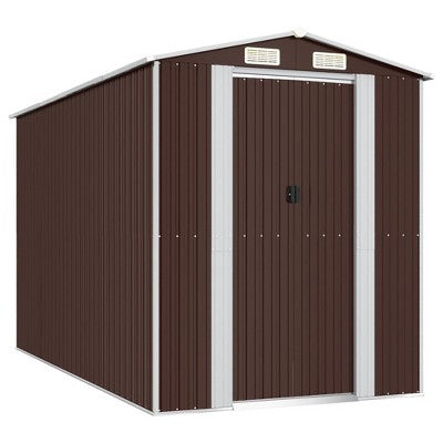 vidaXL Garden Shed Dark Brown Galvanized Steel Large Garden Shed - 75.6" x 140.6" x 87.8"