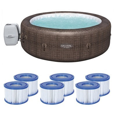 Bestway SaluSpa St Moritz AirJet 6 Person Inflatable Portable Hot Tub and 6 Coleman SaluSpa Type VI Replacement Filter Cartridges