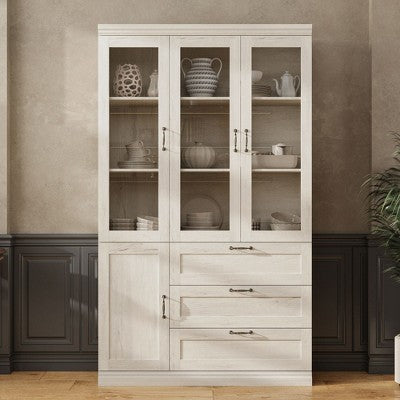 Famapy Light Gray - White Storage Cabinet Kitchen Cabinet Pantry: Glass Doors, Ample Storage – Organize Room Essentials