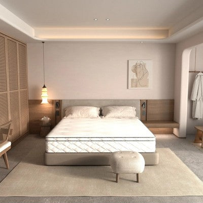 Wooakway Queen Size 79.9" L 59.8" W 12" H Hybrid Mattress in a Box with Gel Memory Foam Individually Wrapped Pocket Coils Innerspring