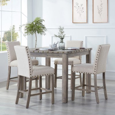 Wooden Dining Set - Modern Farmhouse Style Rectangular Table & Upholstered Chairs for Kitchen & Dining Room (Beige)-Morden Fort