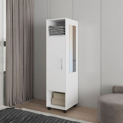 CAVINAS Bedroom Storage Cabinet,Wardrobe Closet with Door,Mirror,2 Spacious Shelves,Clothing Rod,Armoire Closet for Bedroom,Dressing Room