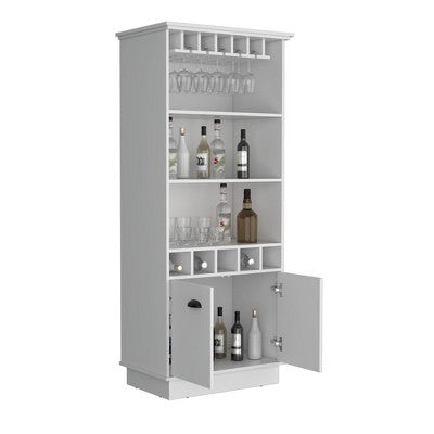 SEVOBAL Wine Racks Tall Bar Cabinet with Multiple Storage Shelves and Glass Display Cubbies for Home Use, White, 29.4"*19"*69.6"