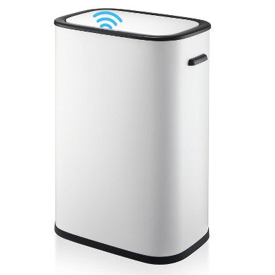14.5 Gallon 55 Liter Motion Sensor Touchless Automatic Opening Trash Can, Soft Close Lid, Polished Oval Design, Cordless White