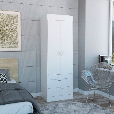 Kumasinova Wardrobe Closet,Storage Armoire with Double Doors,2 Drawers,1 Integrated Hanging Rod,Metal Handles,Armoire for Bedrooms,Dressing Room