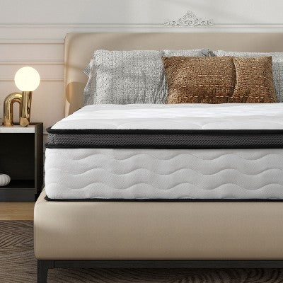 PAGED 10 Inch Pocket Coils Innerspring Mattress, Modern Queen Foam Bed Topper with Bamboo Fiber Cover for Pressure Relief
