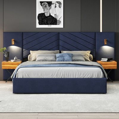 GDFStudio Salome 3pcs Velvet Upholstered Bedroom Furniture Set with Two LED Nightstands