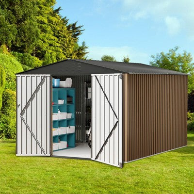8x8 FT Outdoor Metal Storage Shed, Large Lockable Utility Tool Shed with Air Vents, Garden Shed Storage House for Garden Patio Lawn Backyard, Brown