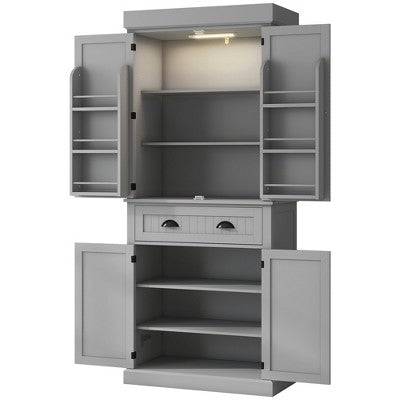 71" Kitchen Pantry Cabinet with LED Lights, 6 Door Shelves, a Drawer and 4 Adjustable Shelves