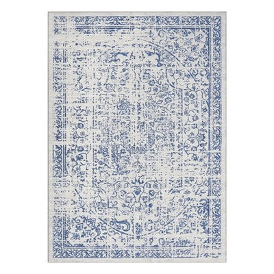 Washable Vintage Distressed Floral Print Area Rugs for Bedroom Living Room, Soft Non Slip Low Pile Carpet