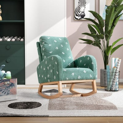 TopComfy Baby Bouncer and Rocker Modern Upholstered Rocking Chair with Side Pocket for Nursery Room, Green, 26.8"*38.2"*39"