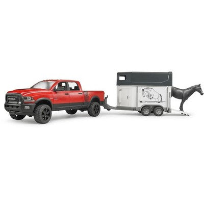 Bruder Ram 2500 Power Pick Up with Horse Trailer & Horse Vehicle