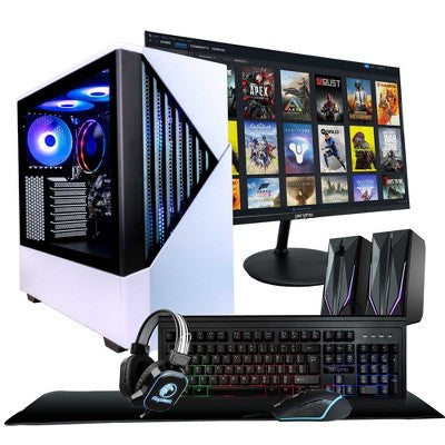Periphio Castle Gaming PC Desktop Bundle - AMD Ryzen 5, Radeon Vega 7 iGPU, 16GB RAM, 1TB NVMe (SSD), Windows 11 Gaming Computer with Mouse + Keyboard
