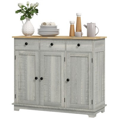 Okak Barn Door Style Buffet Cabinet with Storage for Living Room 34.5" Farmhouse Kitchen Sideboard Cabinet with Adjustable Shelf
