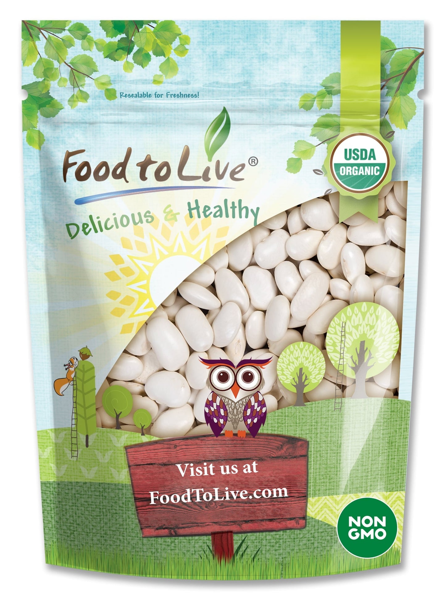Organic Large White Kidney Beans, 1 Pound ?Non-Gmo, Raw, Vegan ?By Food To Live