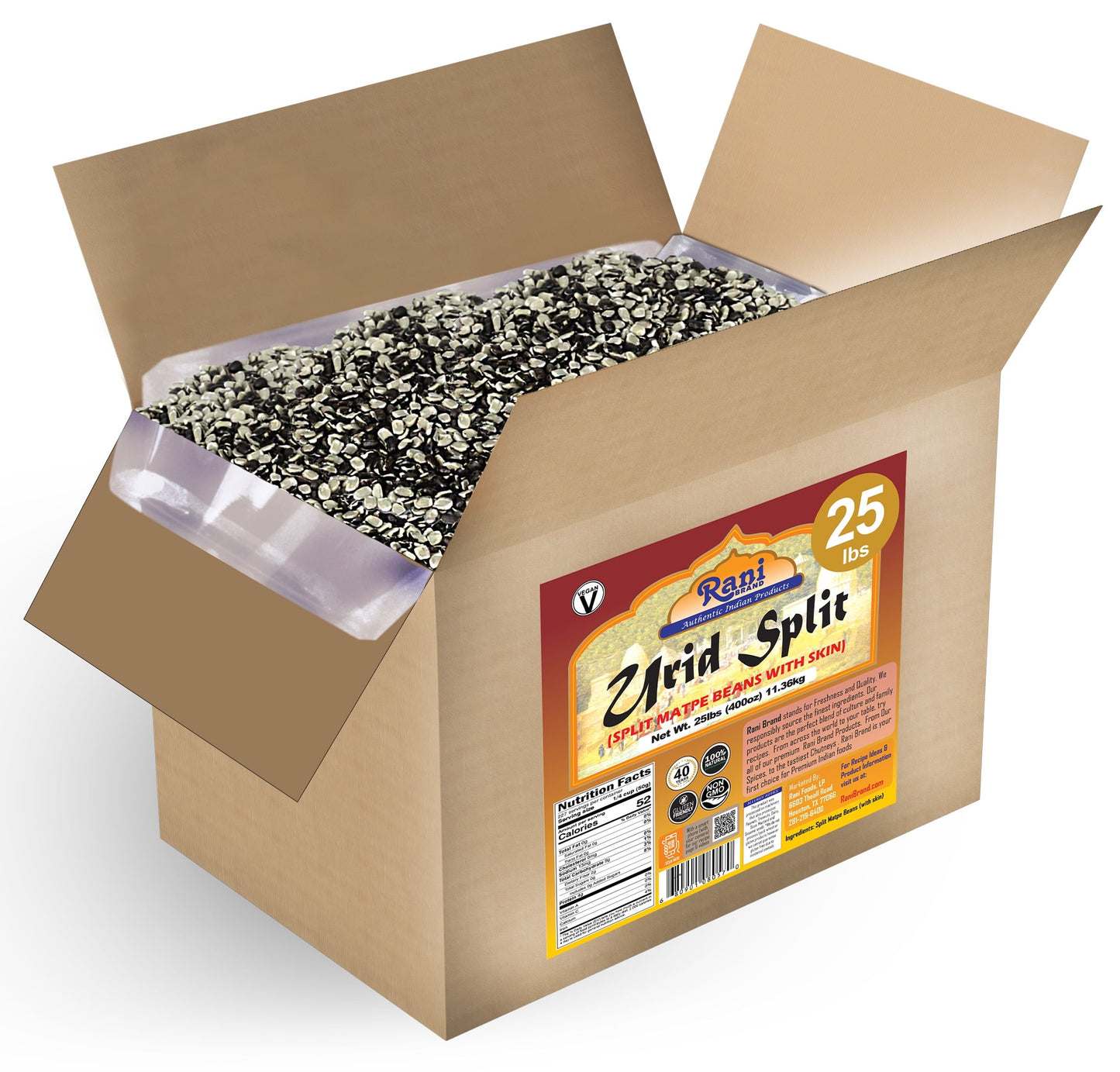 Rani Urid/Urad Split (Split Matpe Beans With Skin) Indian Lentils 400Oz (25Lbs) 11.36Kg Bulk Box ~ All Natural | Gluten Friendly