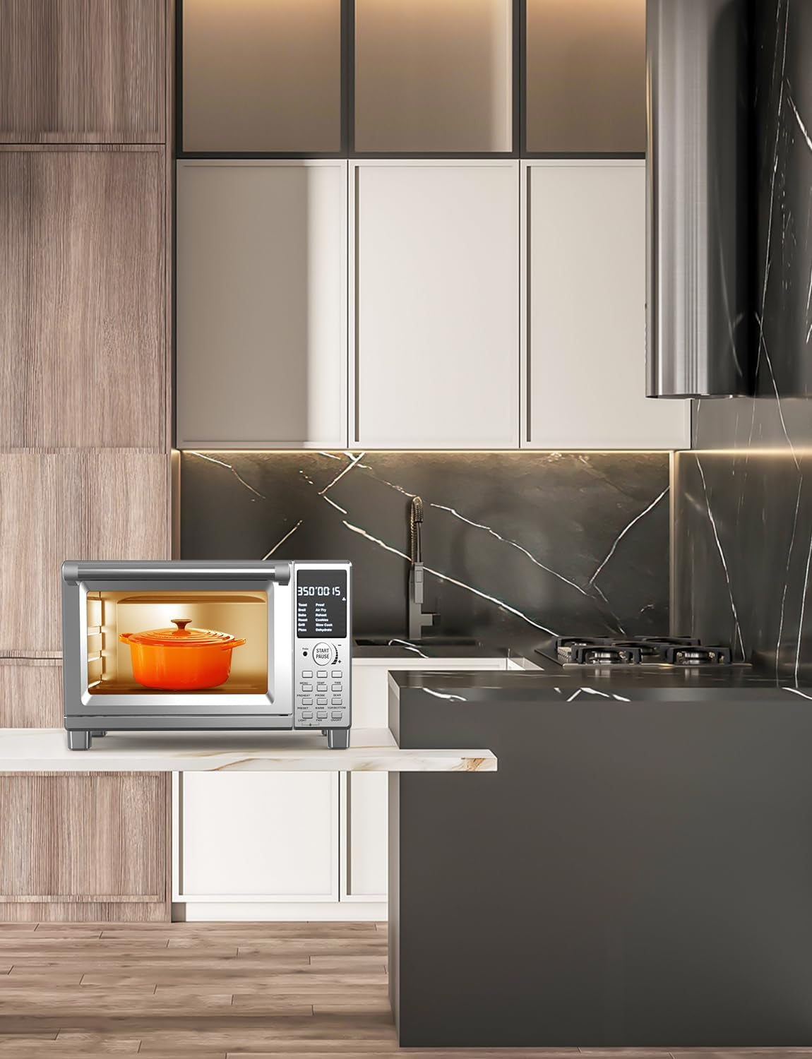 Bravo Pro Smart Toaster Oven Countertop, True Air Fryer Combo W/Improved 100% Convection, 35% Crispier, 112 Presets, Customizable Pizza Zones, Integrated Probe, PFAS Free, 30QT, Stainless Steel