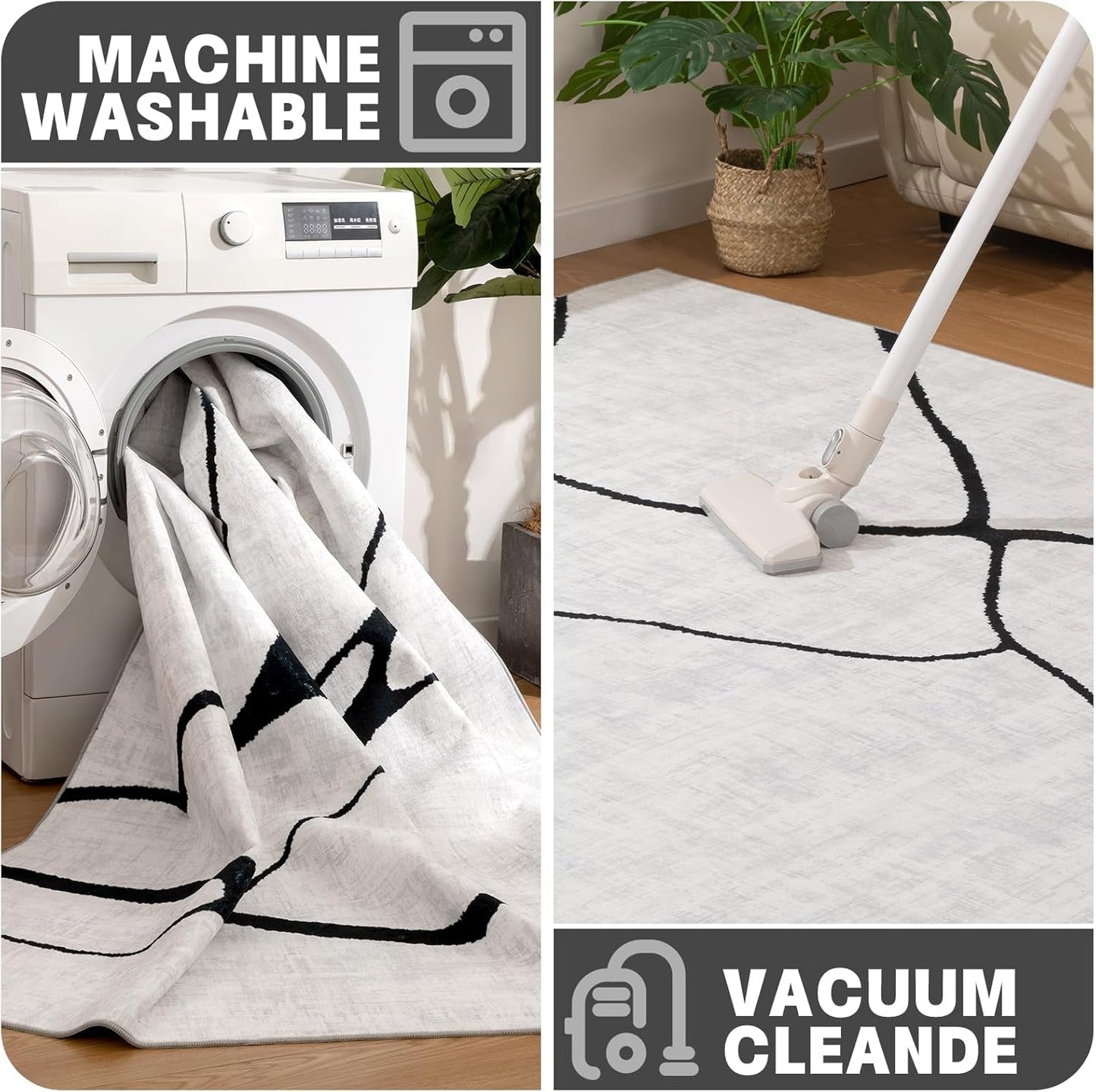 Modern Washable 8'X10' Area Rug for Living Room Bedroom - Large Abstract Black and White Rug Non-Slip Ultra-Thin Home Decor,Warping,8X10Ft