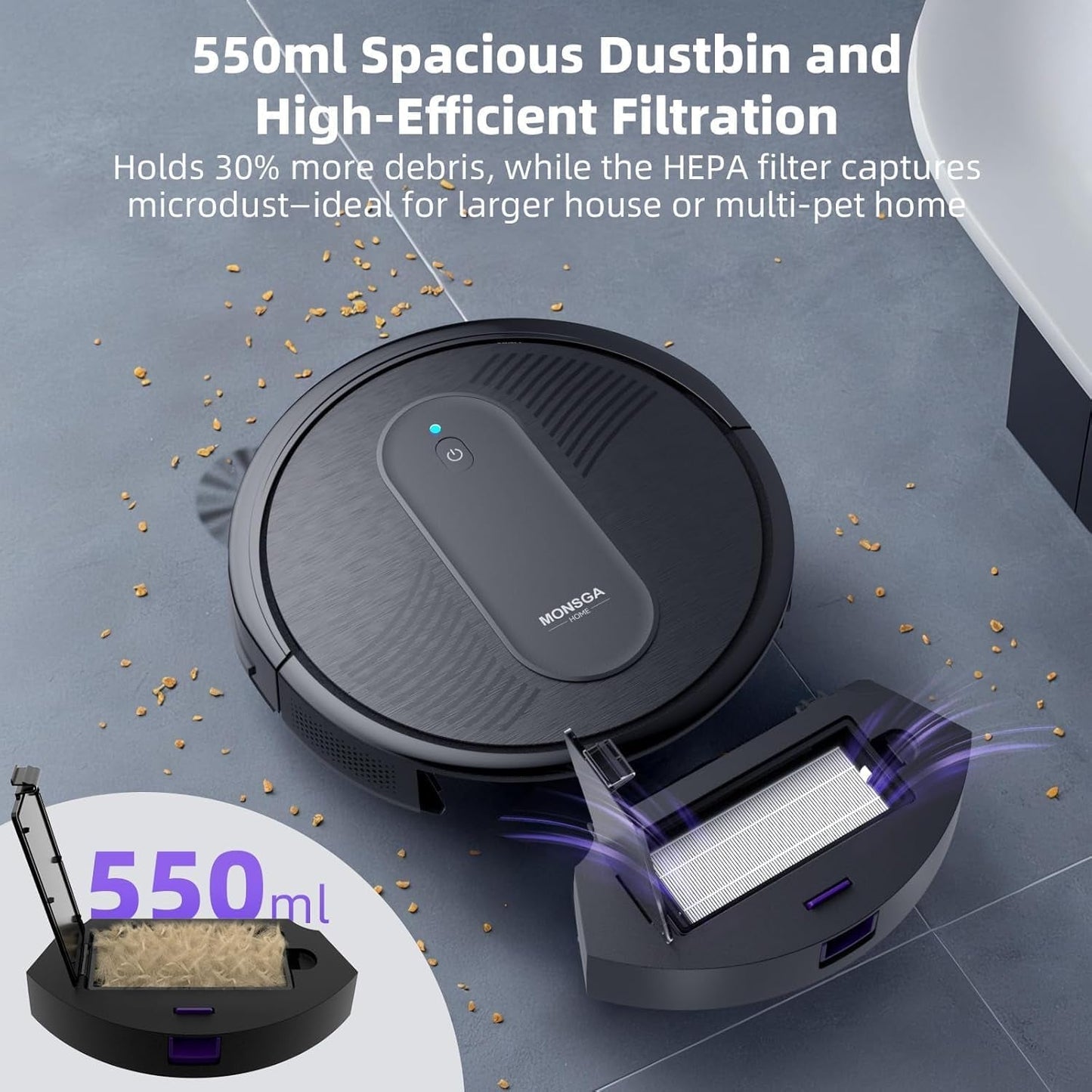 Robot Vacuum Cleaner, 4000Pa Powerful Suction Robotic Vacuum, 3.2" Super-Slim, 140Min Runtime, Vacuum Robot for Hard Floor/Low Pile Carpet/Pet Hair, Remote/App/Voice Control, Schedule Clean