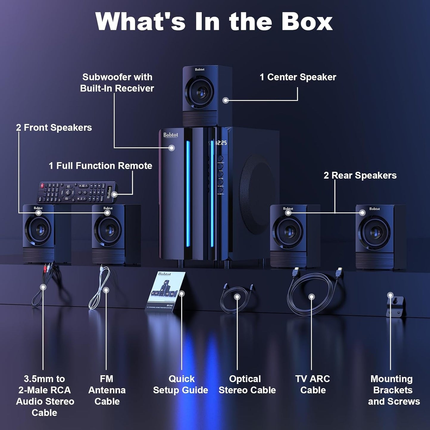 Surround Sound Systems Home Theater System - 800 Watts Peak Power 6.5" Subwoofer 5.1/2.1 Wired Stereo Speakers Strong Bass with HDMI ARC Optical AUX Bluetooth Input