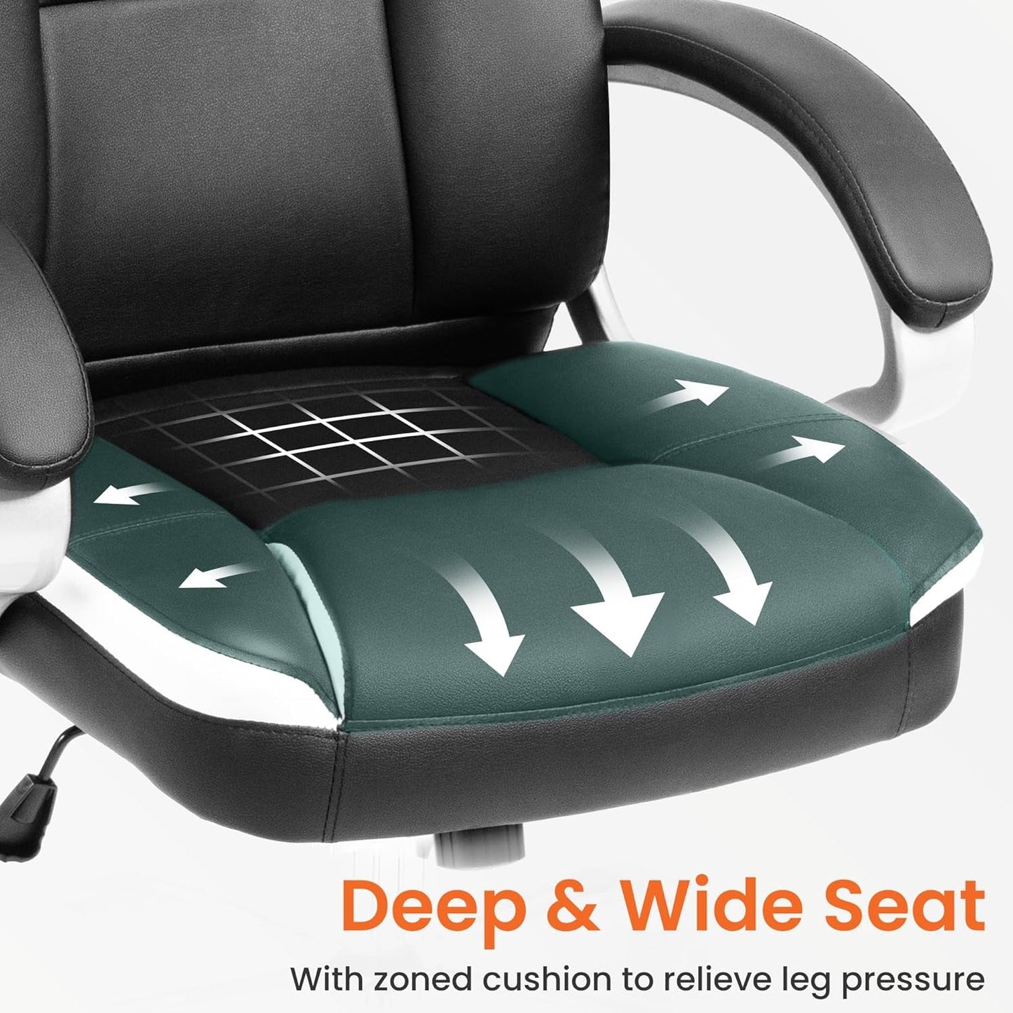 Office Desk Ergonomic Gaming Chair High Back Adjustable Computer Chair with Wheels and Lumbar Support Comfy Leather Executive Swivel (Black)