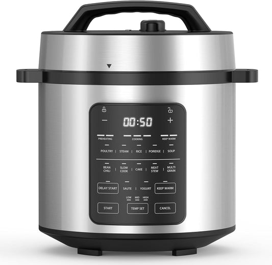 6 QT Electric Pressure Cooker 12-In-1 Multi Digital Cookers, Rice Steamer Yogurt Maker Stainless Steel