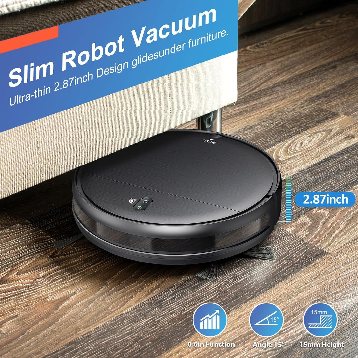 Robot Vacuum and Mop Combo, 2 in 1 Robotic Vacuum Cleaner with Schedule, App/Alexa/Voice Control, Slim 2.87", Self-Charging, 2300 Pa Suction & Long Runtime, Ideal for Hard Floor, Pet Hair, Carpet