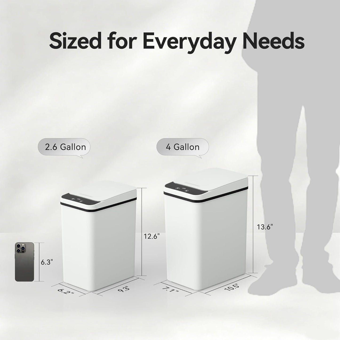 Bathroom Garbage Can with Lid, 2.6 Gallon Diaper Trash Can, Automatic Trash Cans Touchless, Slim Waterproof Smart Commercial Trash Can for Bedroom, Bathroom, Office, Living Room, Toilet, RV