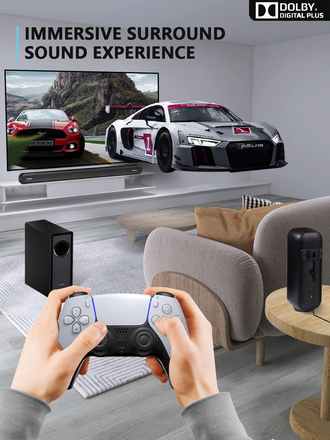 5.1 CH Surround Sound Bar with Dolby Audio, Sound Bars for TV, Wireless Subwoofer & Rear Speaker, Dolby Digital Plus, Bluetooth 5.3, Surround Sound System for Home Theater, 4K & HD Tvs| HDMI & Optical