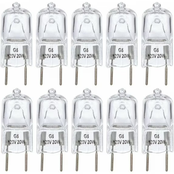 Simba Lighting Halogen Light Bulb G8 T4 20W JCD Bi-Pin Shorter 1.38" Length 120V, 2700K, 10-Pack