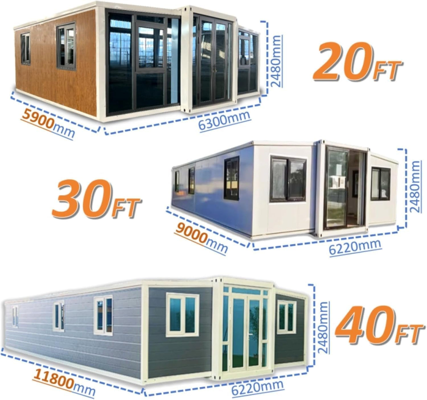 40FT Tiny Homes for Sale Prefab Portable Modular Tiny House to Live in for Adults Modular Mobile Home with 2 3 4 Bedroom Expandable Container House Foldable House with Fully Equipped Bath & Kitchen