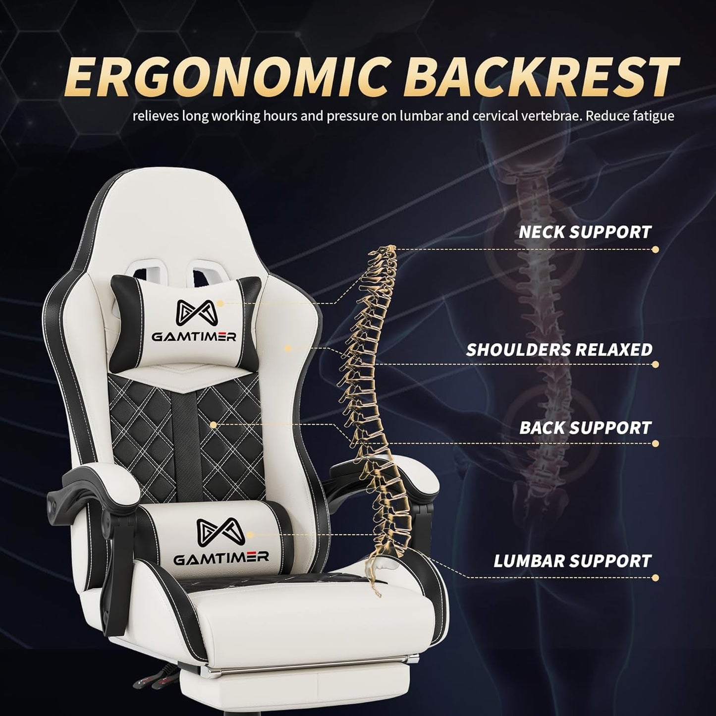 Office Chair, 400 Lbs Adult Chair, High Back Computer Chair with Footrest and Linked Armrests, Office Video Game Chair with Lumbar Support (White)