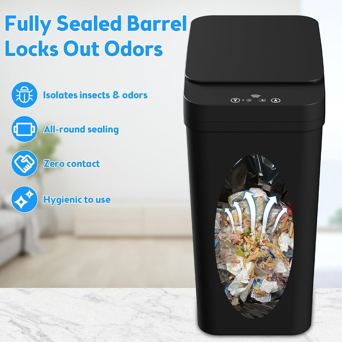 Bathroom Trash Can with Lid,  2 Pack 2.2 Gallon Automatic Touchless Garbage Can, Small Motion Sensor Smart Trash Can, Slim Waterproof Trash Bin for Bedroom, Bathroom, Office, Living Room (Black)