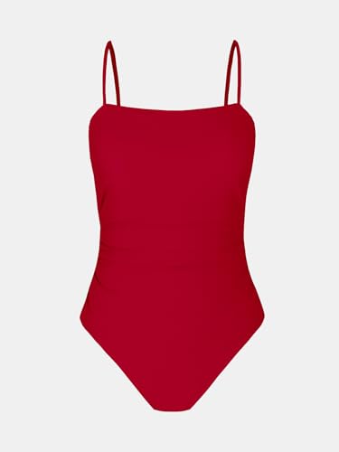 CUPSHE Women Swimsuit One Piece Bathing Suit Square Neck Cutout Back Tummy Control with Adjustable Spaghetti Straps